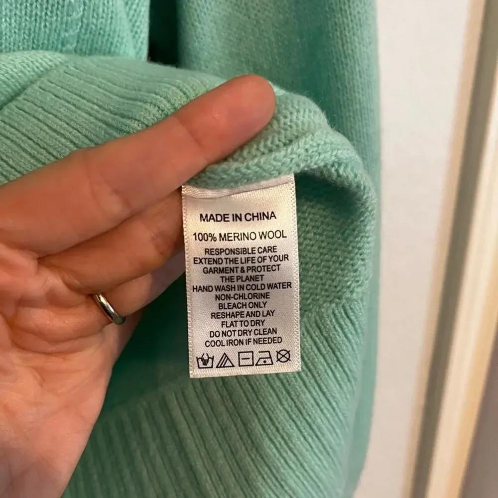 Hill House Sylvie Cropped Knit Merino Wool Sweater Puff Sleeve Mint Green XS